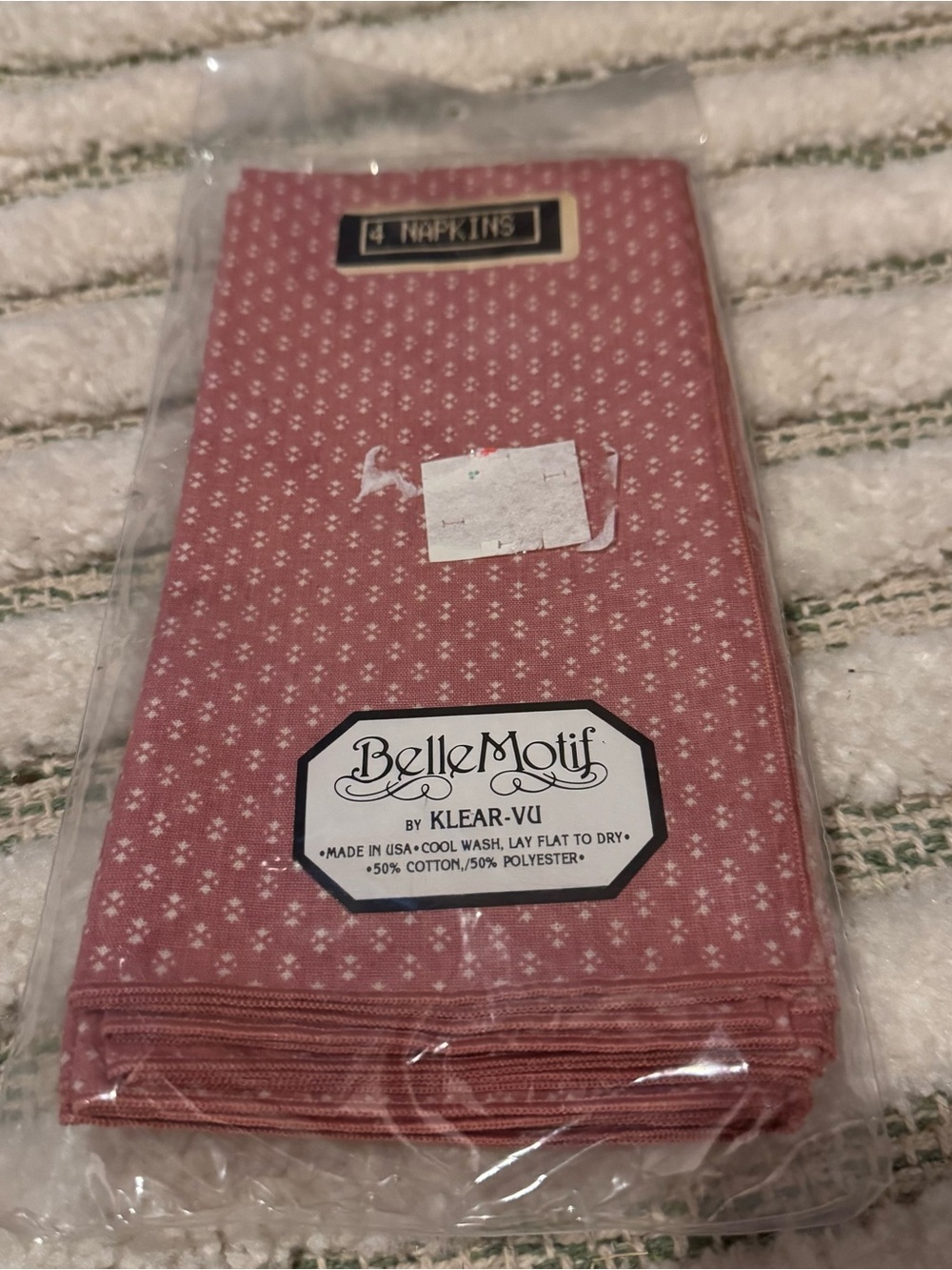 Klear-Vu Belle Motif Pink/White All-Over Pattern Cotton Blend Napkins Set of 4